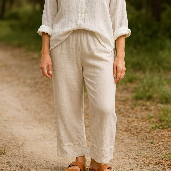 Bryn Walker 100% Linen Pants Size XXL Light Beige Wide Leg Full Length Lagenlook - Picture 2 of 12